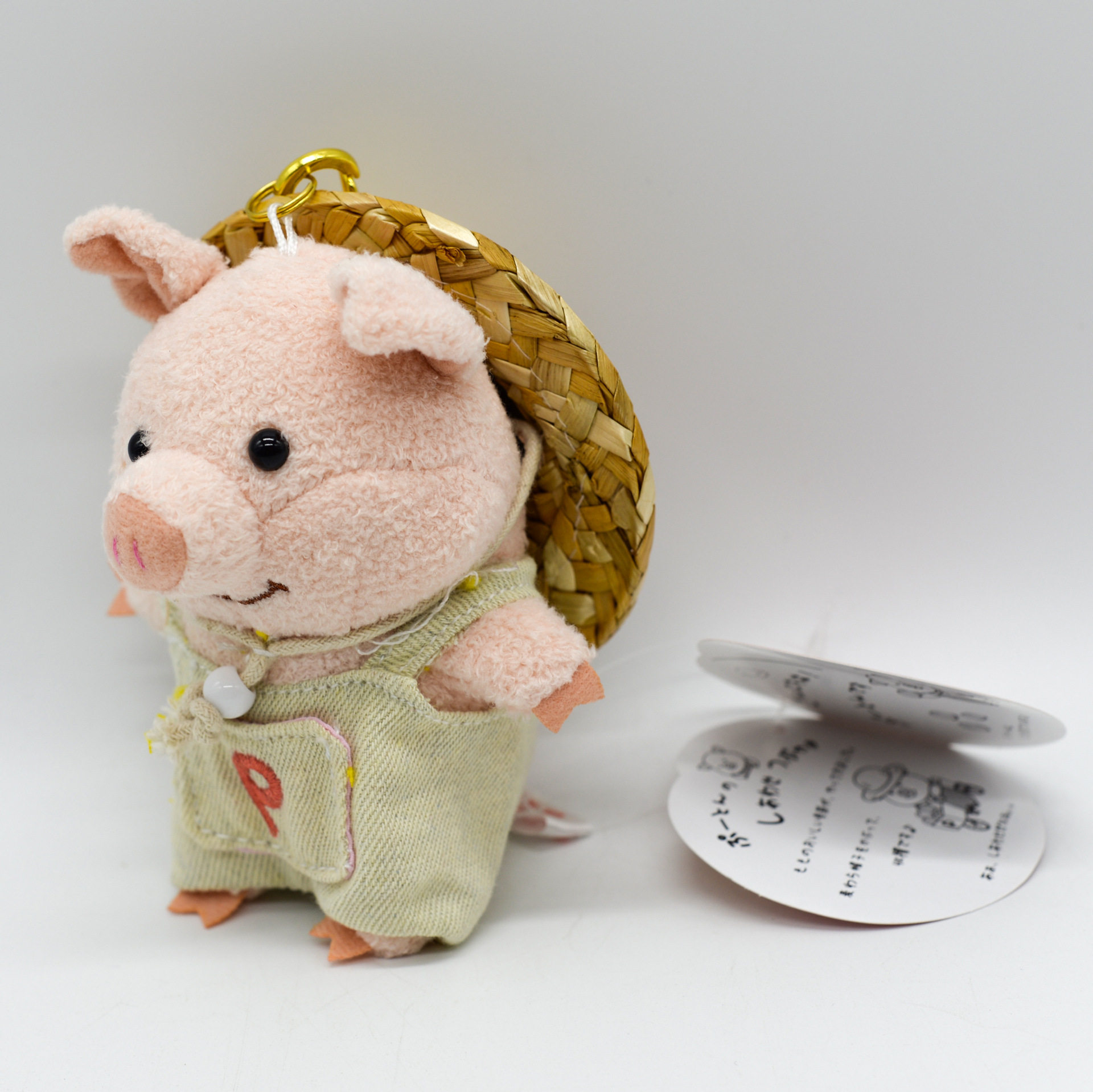 日系创意草帽ins网红背带小猪毛绒玩具包包挂件节日装扮用品