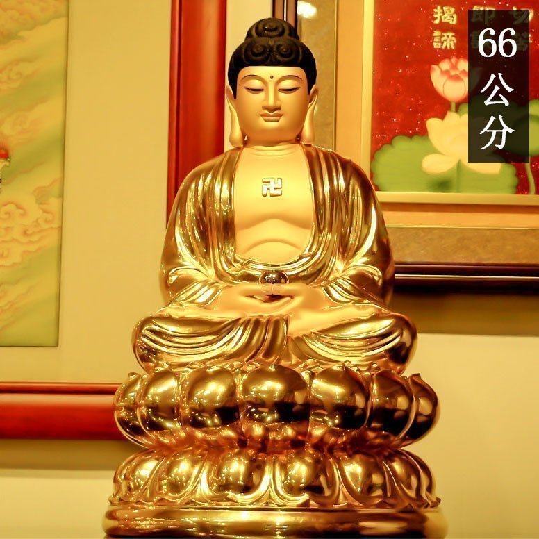 台湾贴金释迦佛娑三圣佛像佛教纯铜观音菩萨摆件