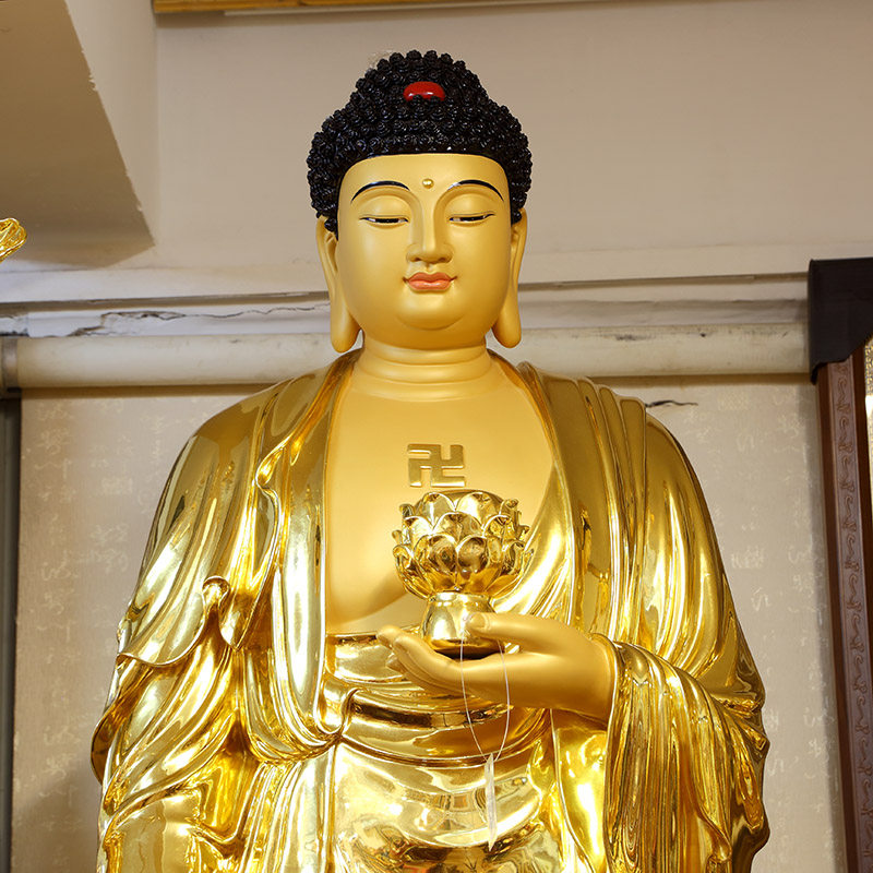 台湾贴金西方三圣神像纯铜佛像家用供奉阿弥陀佛摆件