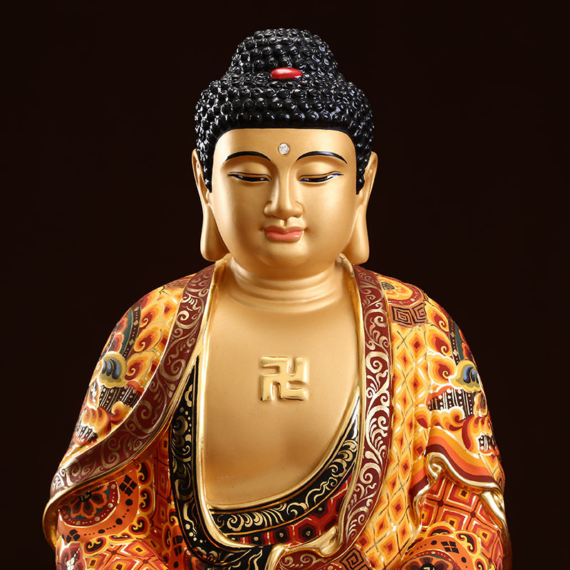 台湾彩绘释迦摩尼佛像纯铜供奉家用释迦牟尼如来佛摆件