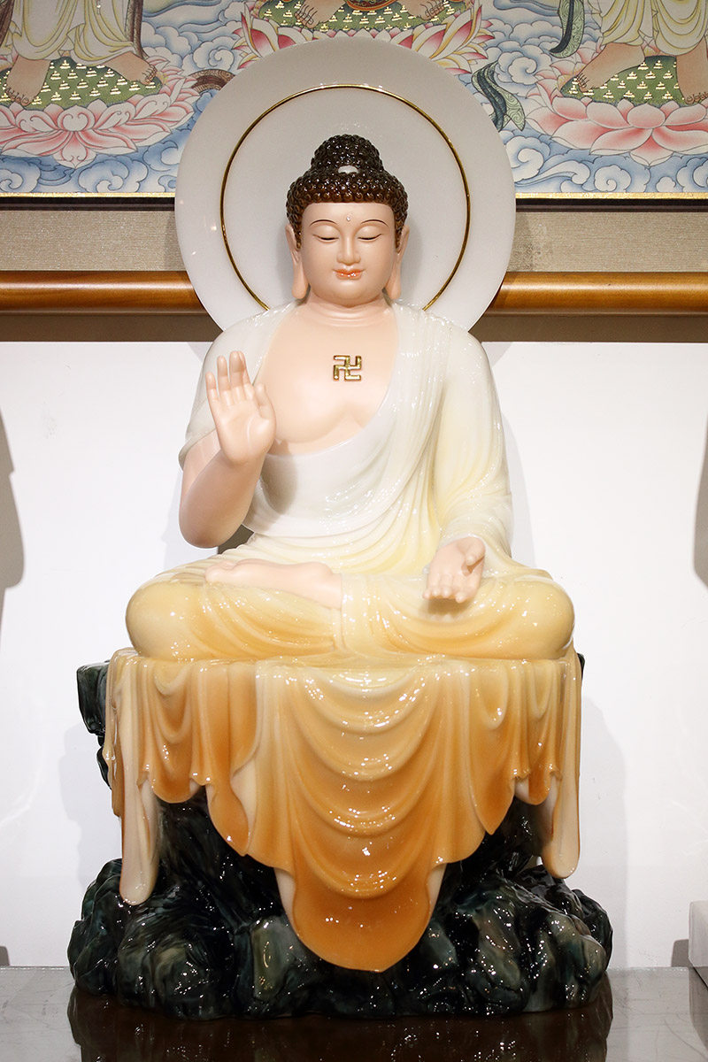 宝成成佛台湾汉白玉释迦摩尼佛像说法家用供佛摆件