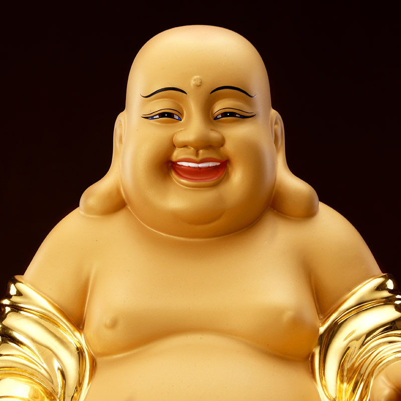 圆通佛具纯铜贴金大肚弥勒佛像开口笑未来佛家摆件