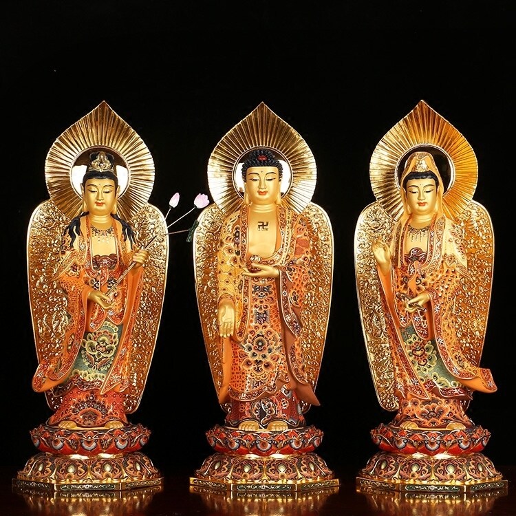 台湾宝华西方三圣纯铜佛像观音阿弥陀佛大势手工摆件