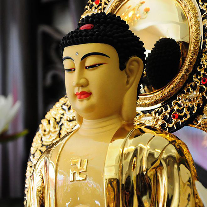 佛像台湾摩尼三宝摆件供奉家用纯铜阿弥陀佛释迦摆件