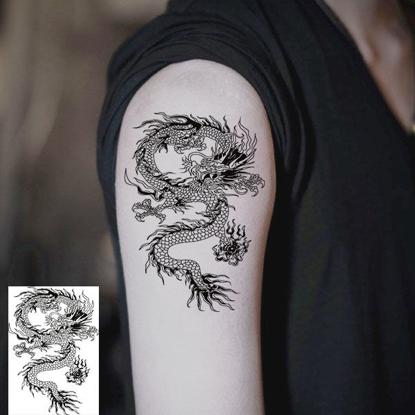 黑色半臂真龙仿真刺青龙刺青过肩持久花臂龙图腾身体彩妆