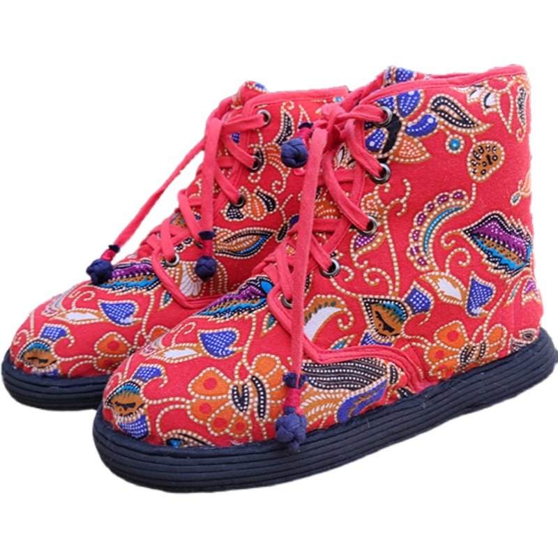 冬季复古大花棉鞋传统手工刺绣千层棉花布鞋儿童汉服鞋