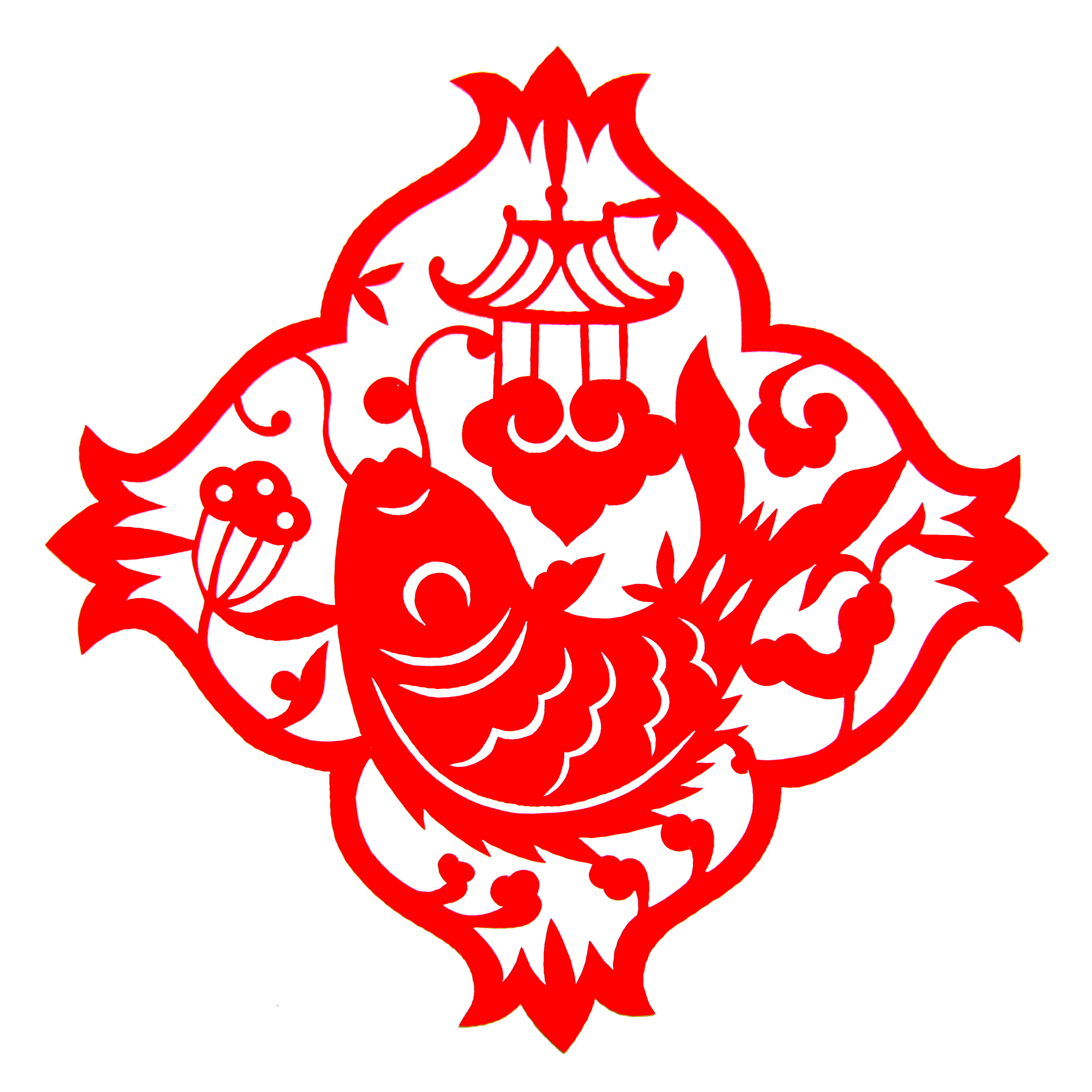 剪纸青岛古雅手工双面面红宣纸鲤鱼跳龙门民俗春节剪纸