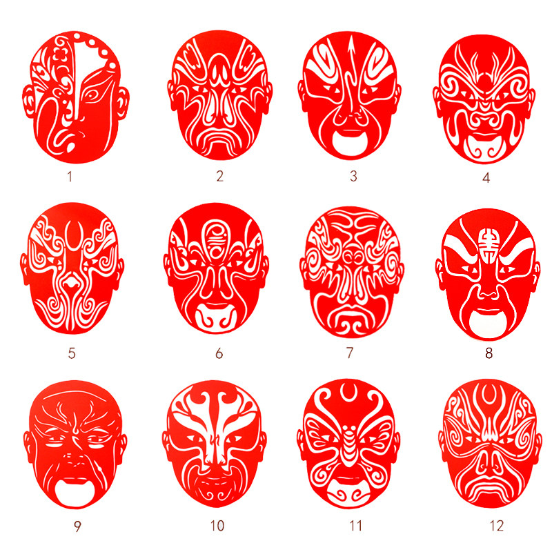 手工剪纸成品京剧脸谱套装中国国风双面红色窗花剪纸