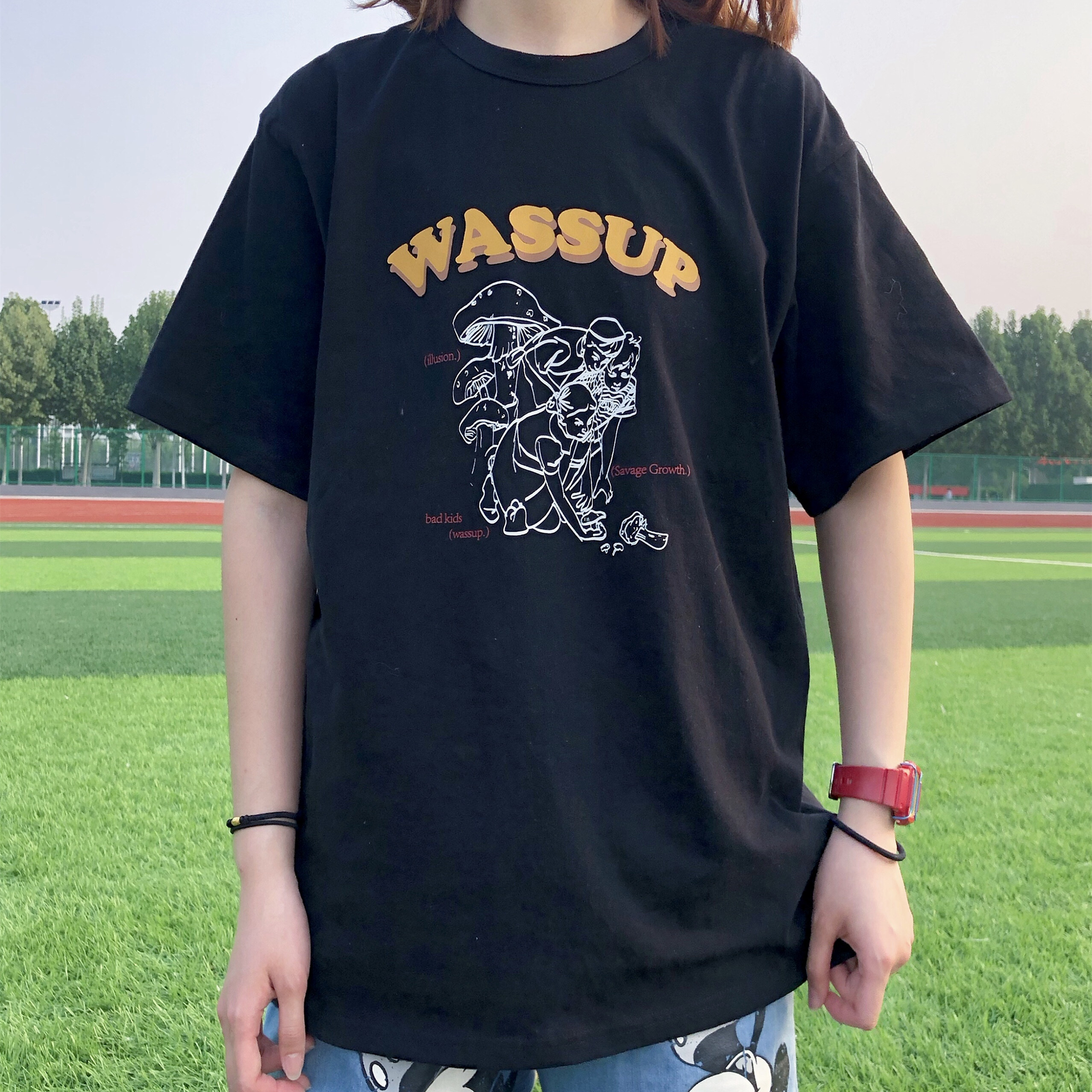 美潮鸭 WASSUP春夏季采蘑菇半袖上衣圆领休闲印花短袖男装t恤衫