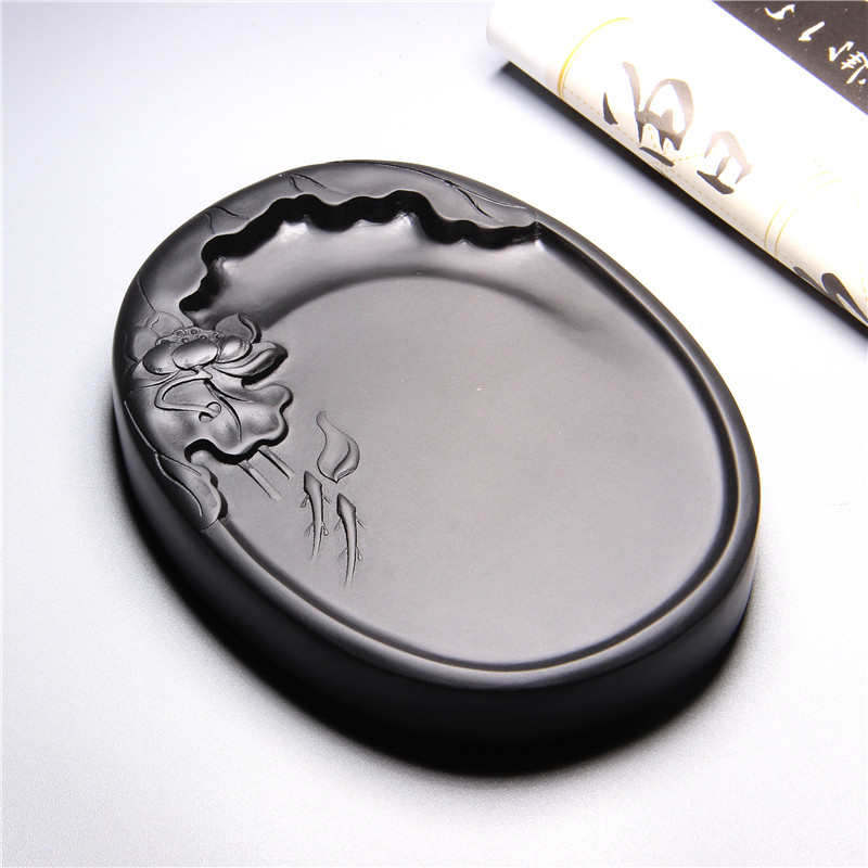 天然原石砚台鱼戏莲叶正宗安徽歙砚名师设计文房四宝