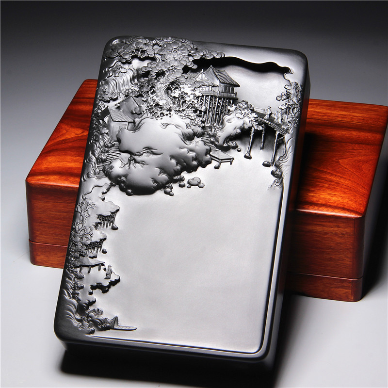 砚台名师作品珍藏老坑山水原石籽料高档文房文房四宝