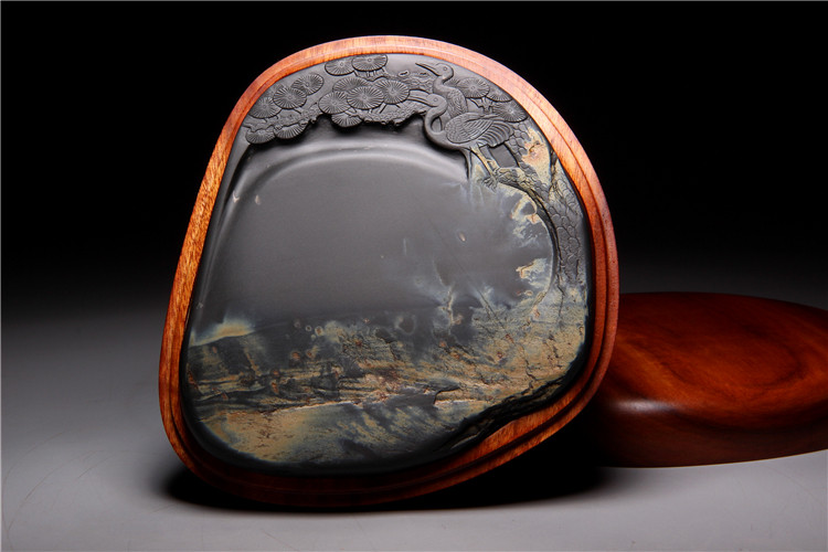 老坑歙砚砚台名师松鹤遐龄龙尾山金晕文房四宝