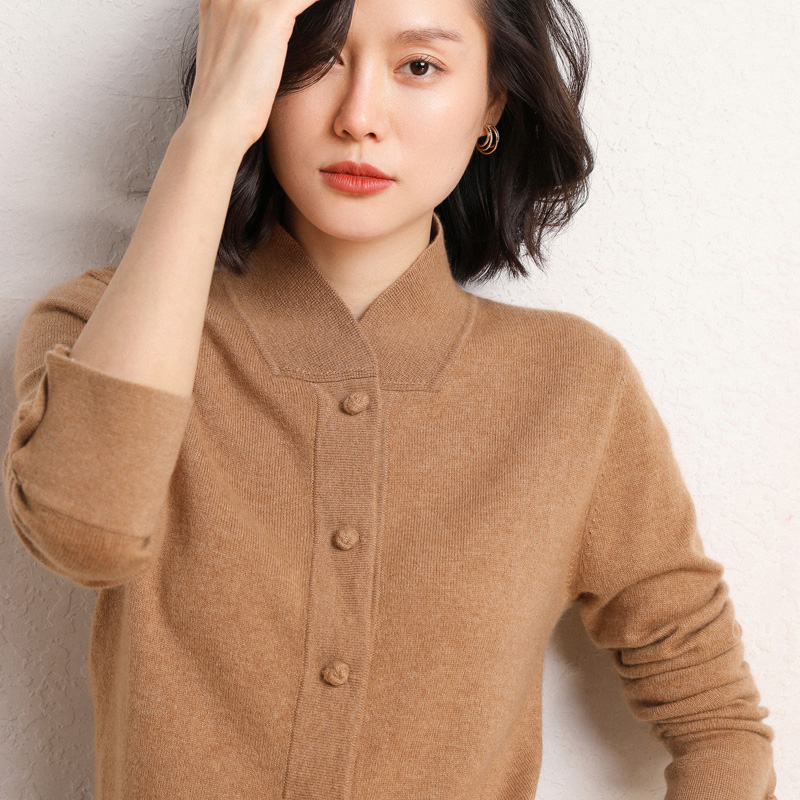 复古外套羊毛女士开衫羊绒领羊加厚古优新款毛针织衫