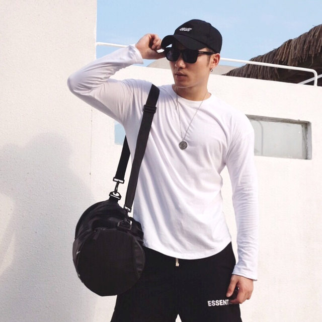 Long sleeve sports t-shirt casual men's new round neck solid color shirt outdoor running autumn bottoming shirt pure cotton slim Long sleeve sports t-shirt casual men's new round neck solid color shirt outdoor running autumn bottoming shirt pure cotton slim