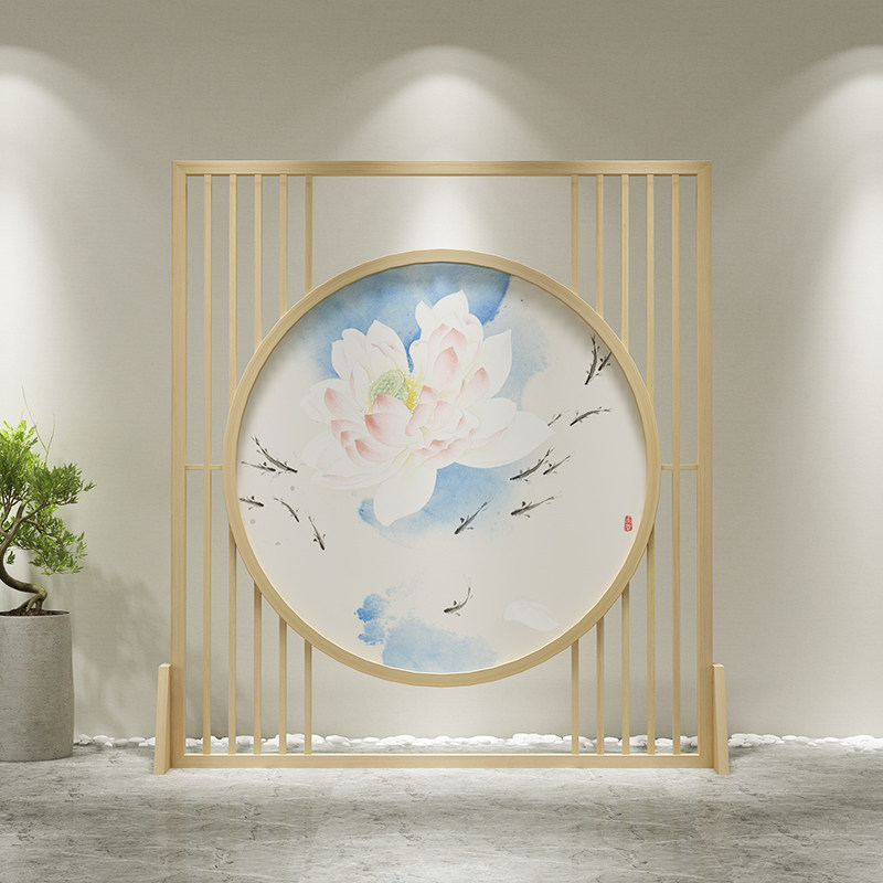 隔断屏风现代新中式实木圆形玄关客厅座屏酒店座屏