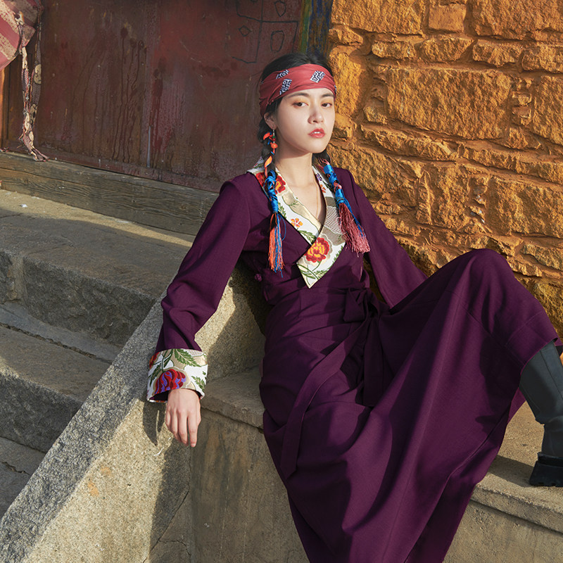 西藏紫云博拉装女紫色日常高端垂坠显瘦装备民族服装