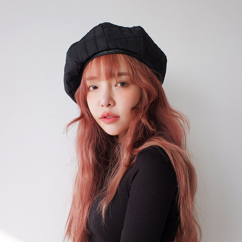 韩国进口车格子画家帽女秋冬季堆式大帽优雅复古帽子