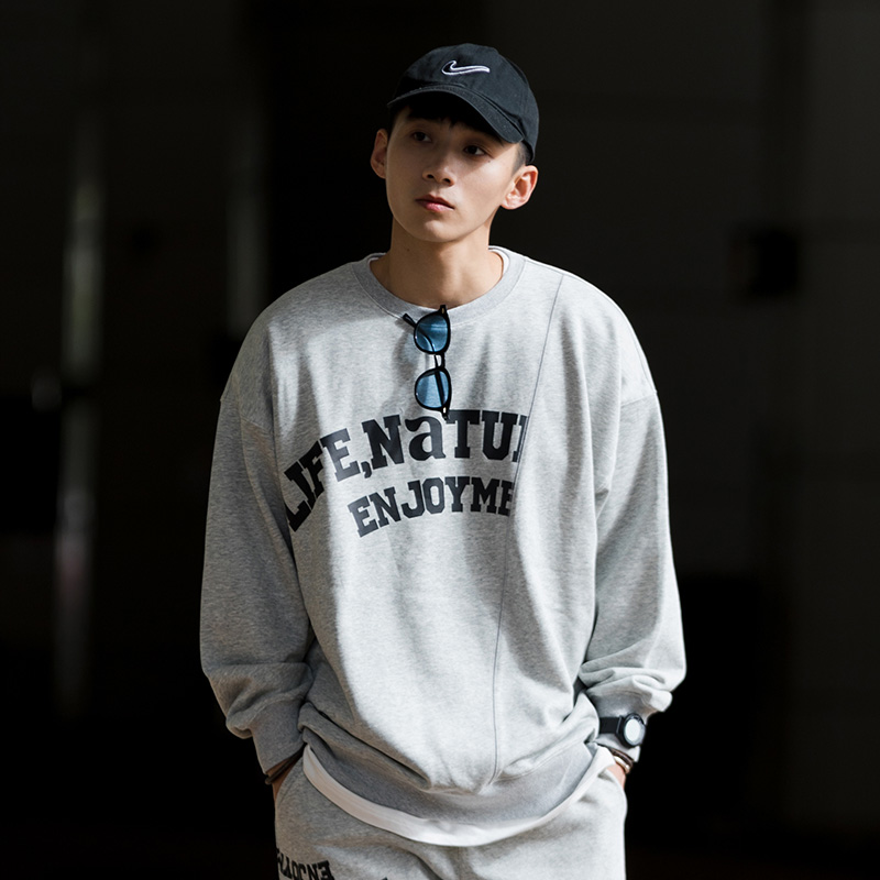 PSO Brand 舒适感分割印花圆领卫衣男春秋季2022年新款潮牌情侣装