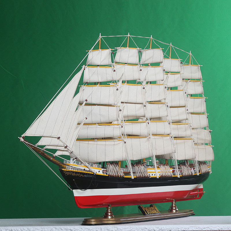 普鲁士号仿真实木质帆船模型工艺品一帆风顺摆件出口工艺船