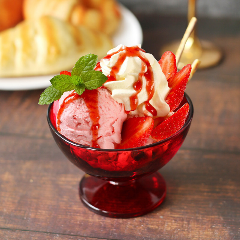 复古大红红色冰激凌杯沙甜品沙拉玻璃杯网红布丁玻璃杯
