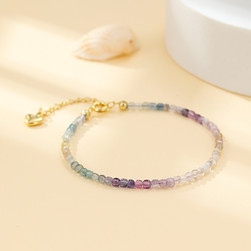 天然彩虹荧石手链极细2mm小珠手串绿色夏天手链