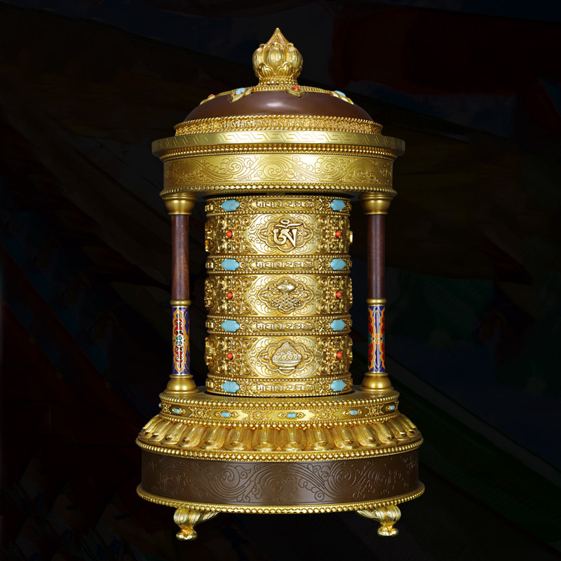 慧宝佛前转金桶真言六字家用转经筒西藏摆件动转摆件