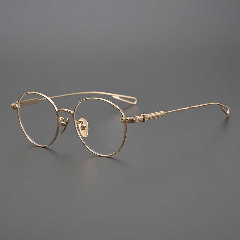 日本手工简丹罗心纯钛圆框眼镜框男超轻复古雕花眼镜架配近视女