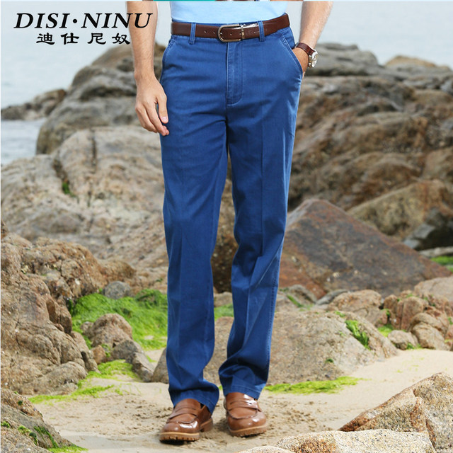Disini slave middle-aged men's jeans high waist deep high stretch high-stretch large size pants loose straight business casual Disini slave middle-aged men's jeans high waist deep high stretch high-stretch large size pants loose straight business casual