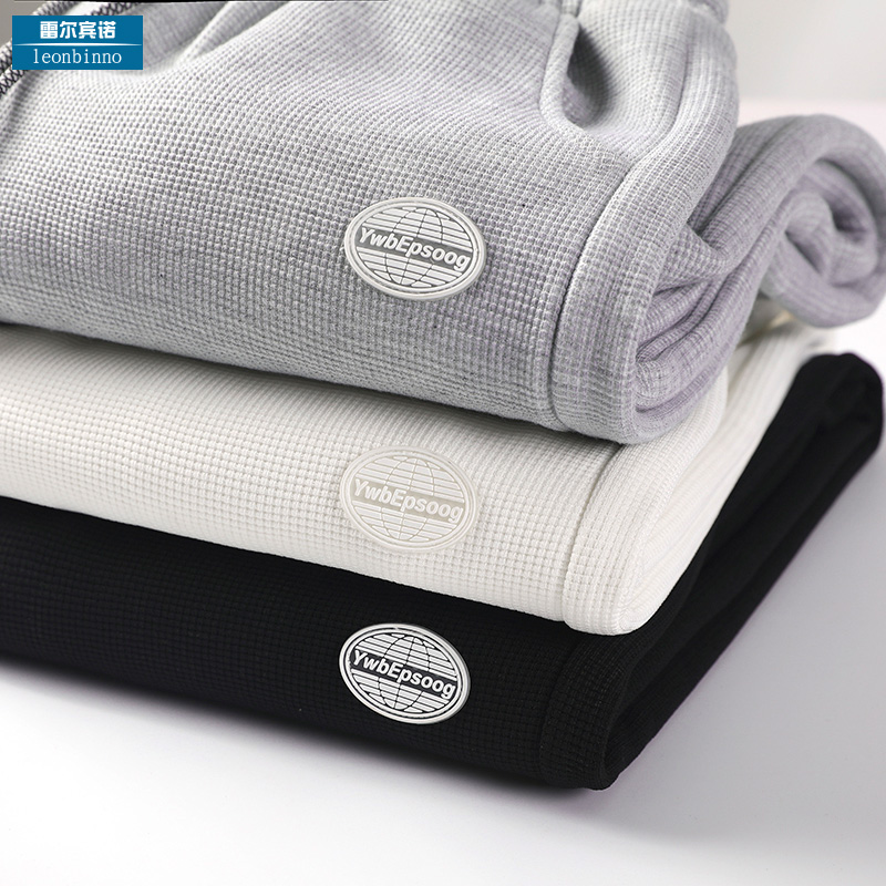 华夫格休闲裤子男春秋ins潮流运动加绒加厚长裤宽松束脚贴标卫裤