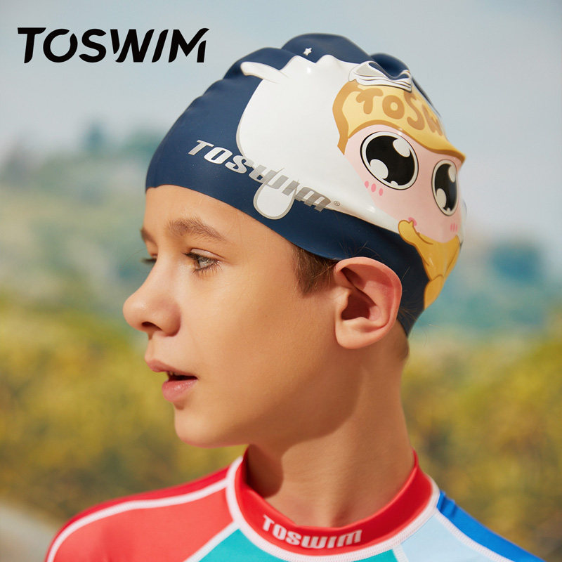 toswim拓胜男童硅胶泳帽防水不勒头女孩可爱爱舒适泳帽
