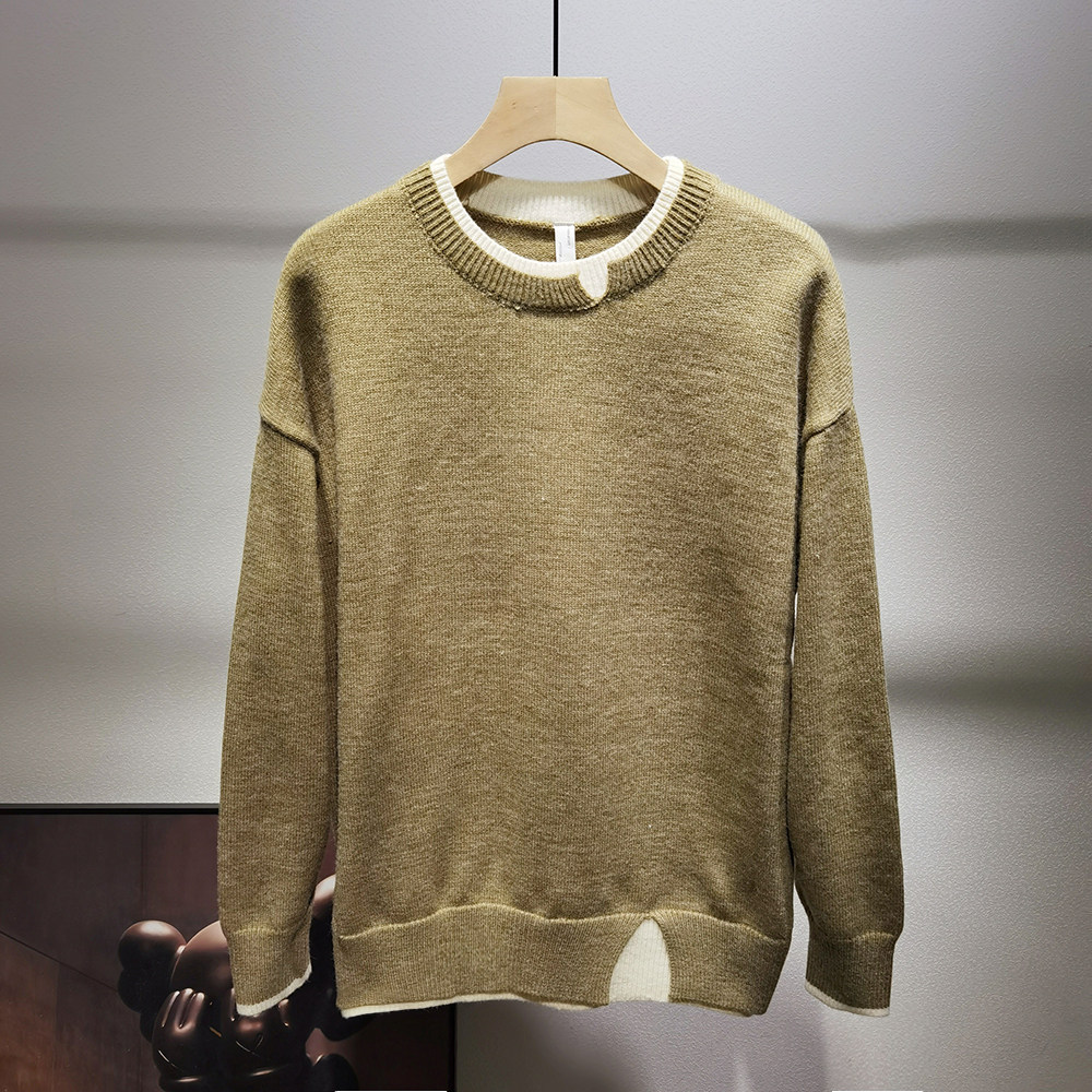 美式长袖外套线衣针织打底纯色圆领复古青年针织衫