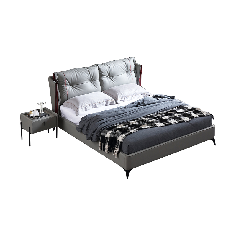 皮床真皮床网简约现代灰色北欧1.8米皮艺床