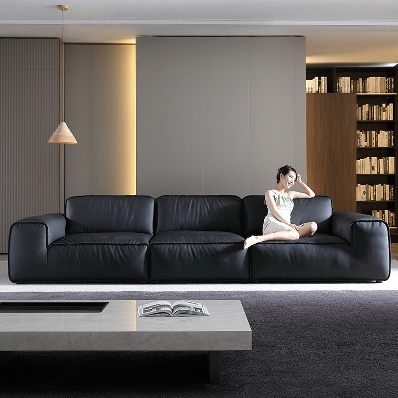 夏图md真皮沙发意大利高靠背豆腐块意式极简客厅皮艺沙发