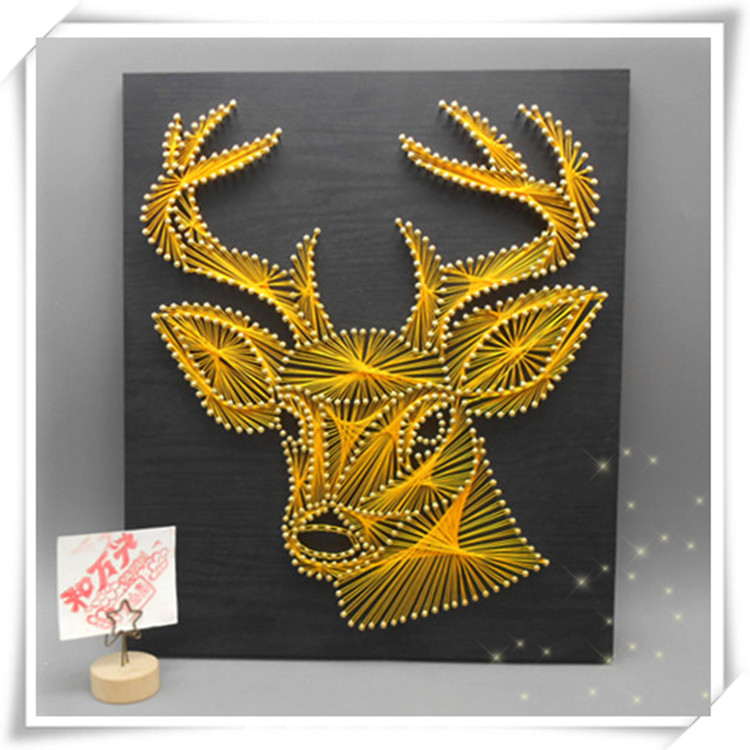 黄金黄金鹿鹿头钉子绕线画纱线画成成品装饰弦丝画diy