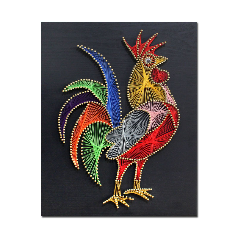 五彩雄鸡纱线画成品 钉子绕线装饰画减压手工diy制作弦丝画材料包