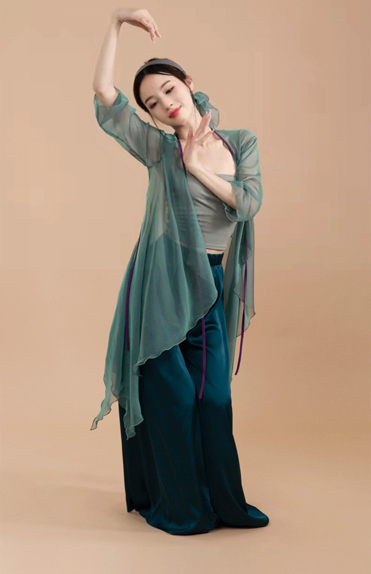 舞蹈古典青蛇服装套装纱衣飘逸青绿古风表演民族服装