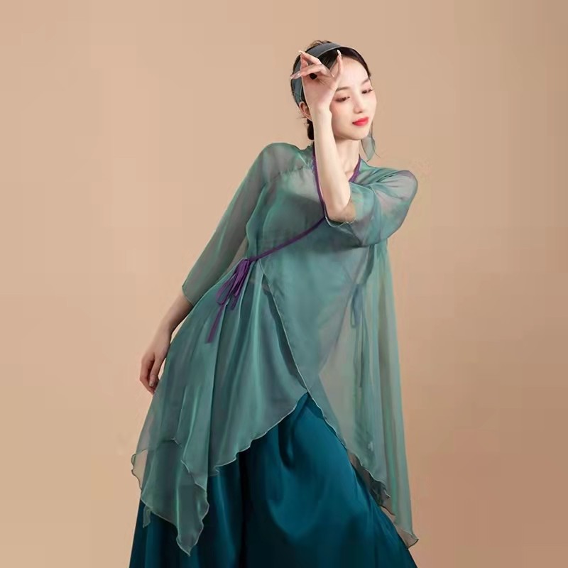 舞蹈古典青蛇服装套装纱衣飘逸青绿古风表演民族服装