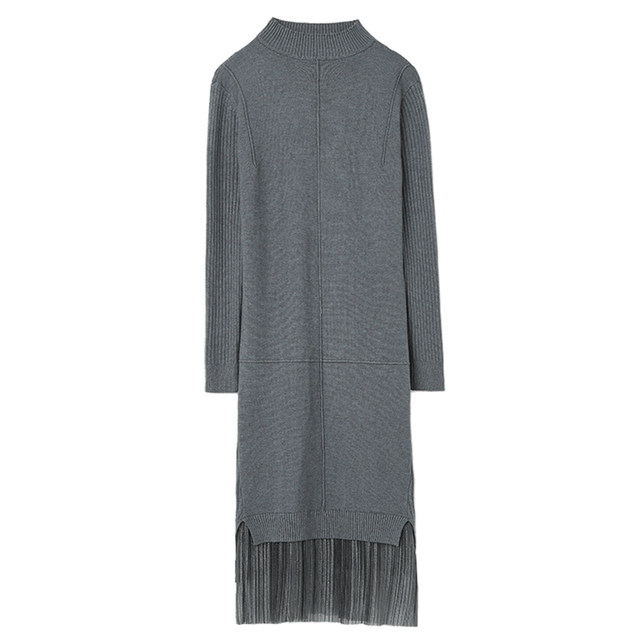 Women's ultra-long over-the-knee autumn and winter dress with coat wool base dress stitching net yarn cashmere knitted sweater dress Women's ultra-long over-the-knee autumn and winter dress with coat wool base dress stitching net yarn cashmere knitted sweater dress