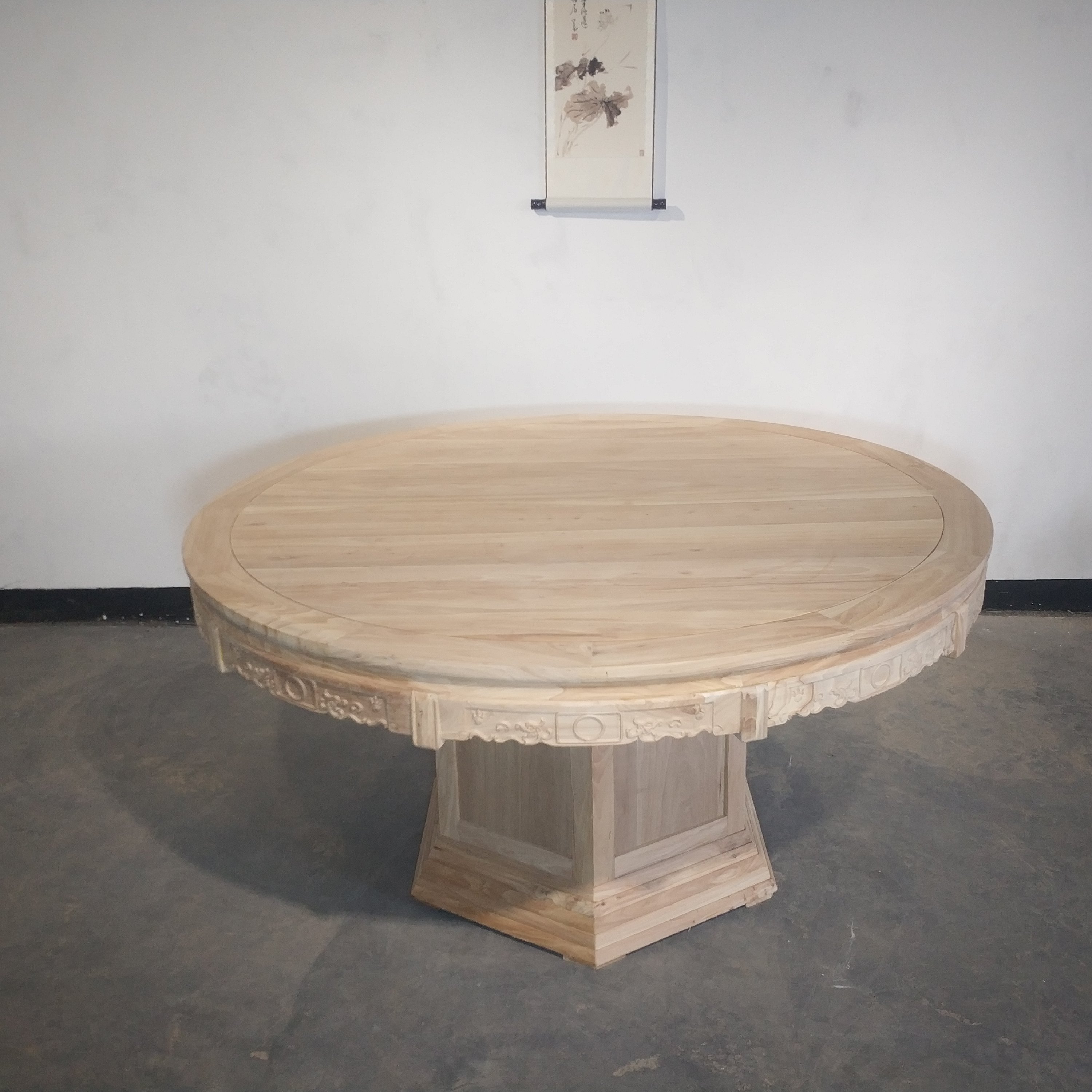 餐桌北方榆木圆桌饭桌仿古中式实木饭店餐厅餐桌