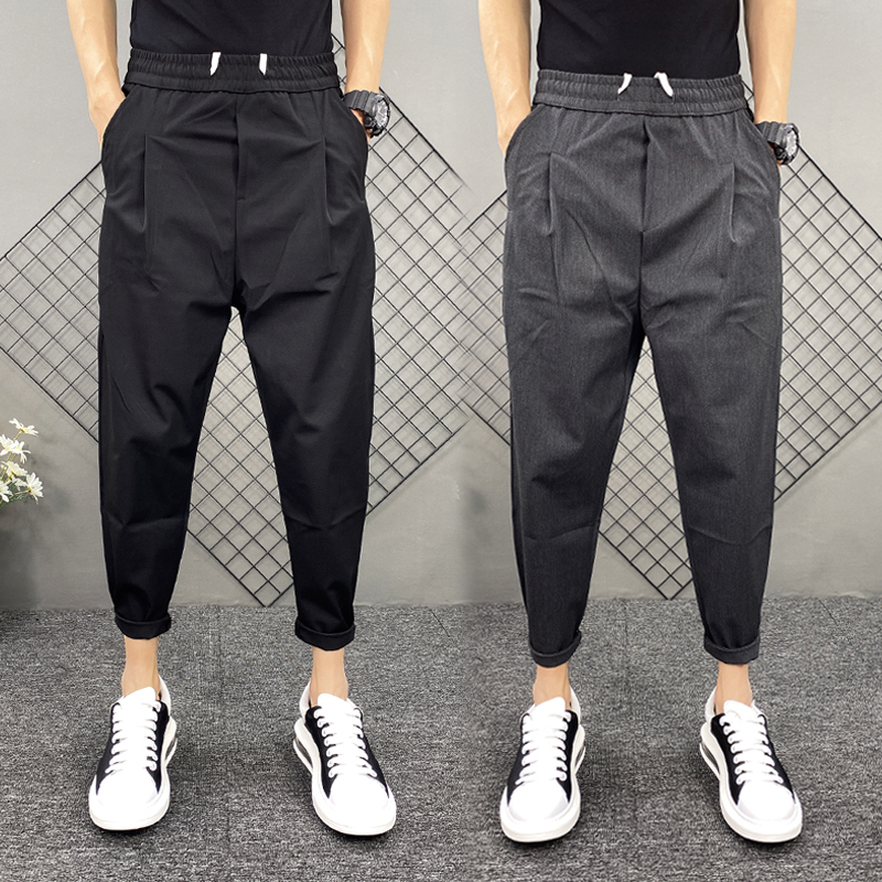 春夏纯色商务西裤青年百搭哈伦阔腿裤潮流休闲裤韩版小脚九分裤男