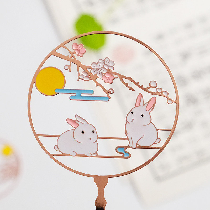 花好月圆团扇书签中国国风古典文艺新年礼品元宵节书签