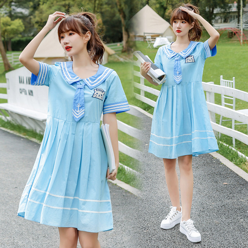 女大海军裙子夏装1215岁初高中学生13岁少女女生连衣裙