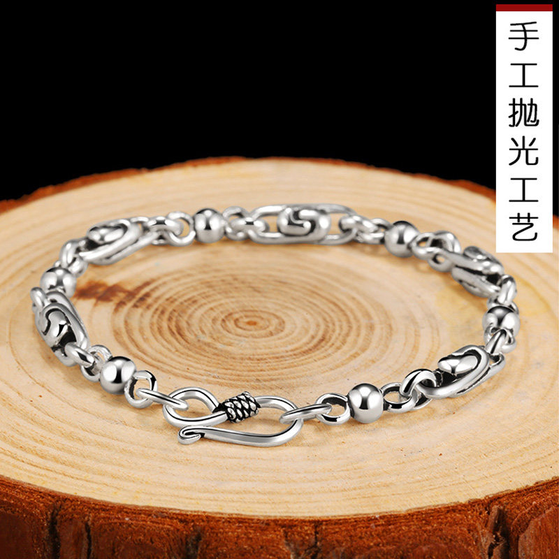 罗泰老银匠手链男潮单身男士日系复古祥云银饰品男友手链