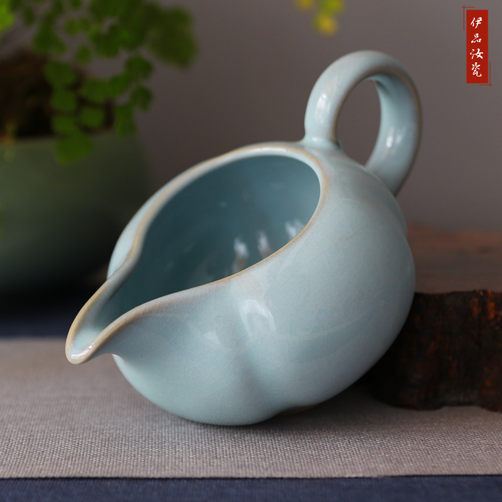 汝州汝瓷公道杯郭留江制汝茶具裂开片养杯天青公道杯