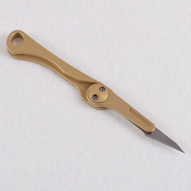 美工裁纸纸刀户外折叠小刀随身钥匙扣黄铜手工美工刀