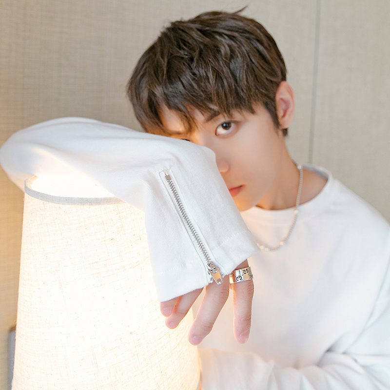 CHICERRO西西里男装长袖t恤男打底衫内搭宽松圆领男生白t潮牌上衣