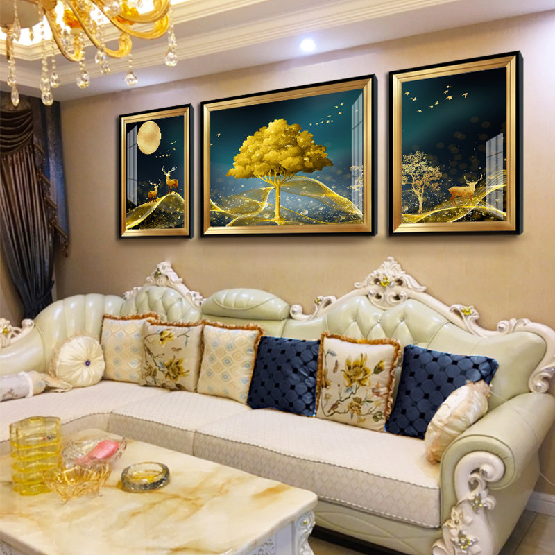 客厅装饰画欧式画沙发后面的挂画三联美式墙画沙发背景墙大气墙画