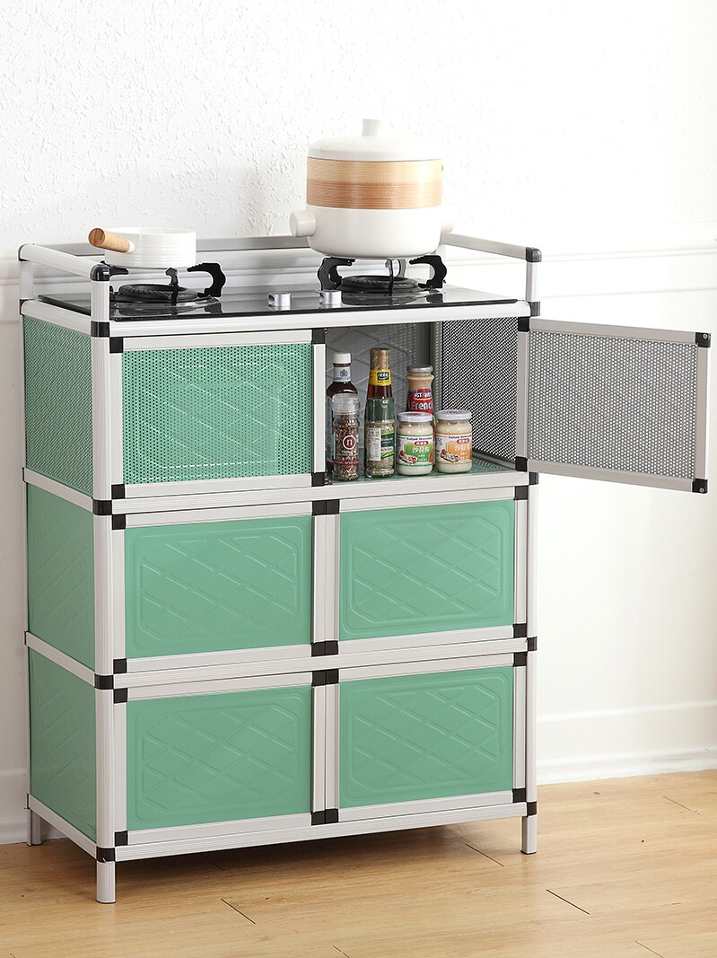 碗柜不锈钢厨房橱柜简易组装餐边柜厨房收纳柜灶台柜子储物多功能