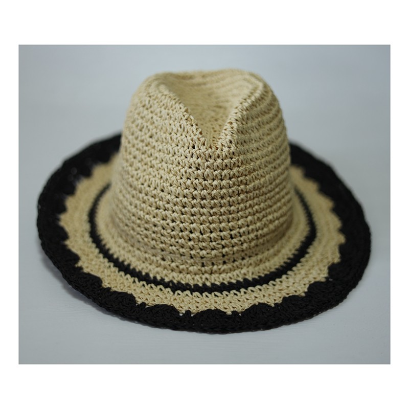 日本新款手钩草帽夏季可折叠盆帽圆顶渔夫时尚休闲帽子