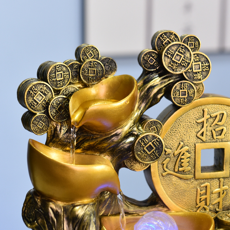 发财树风水水球流水招财摆件摇钱树店铺办公室客厅摆件